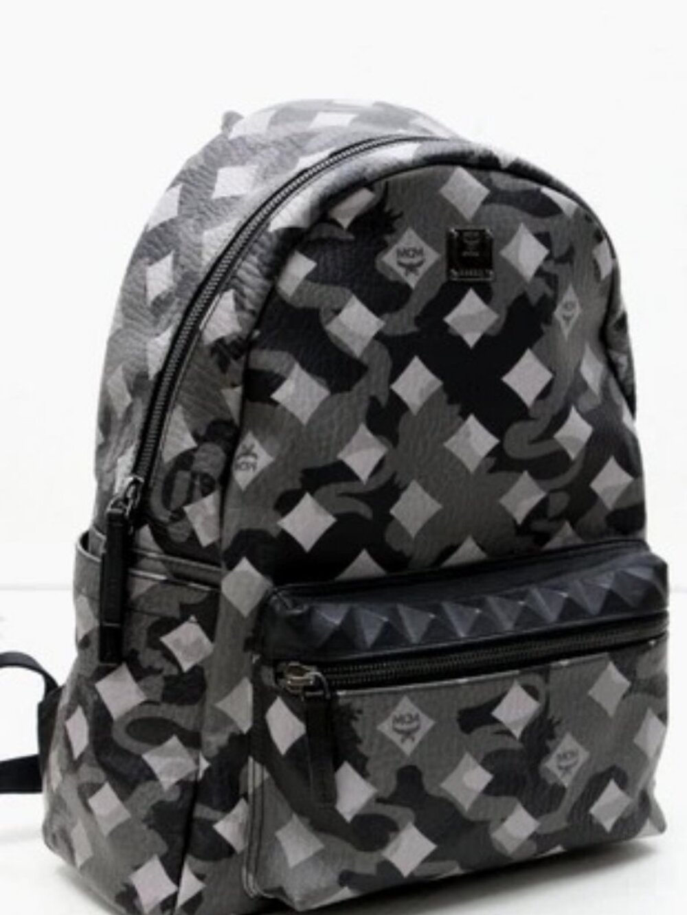 MCM Stark Munich Lion Camo Print Backpack - Gray/Black/White